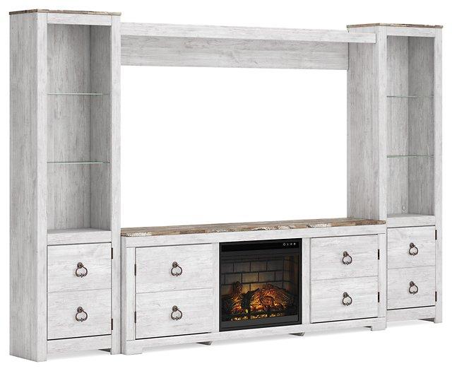 Willowton 4-Piece Entertainment Center with Electric Fireplace